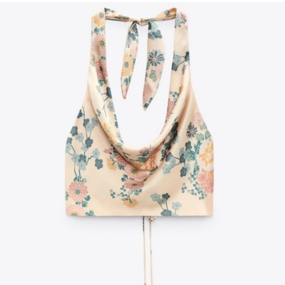 Zara Satin Effect Ecru Floral Top size S - Picture 6 of 10